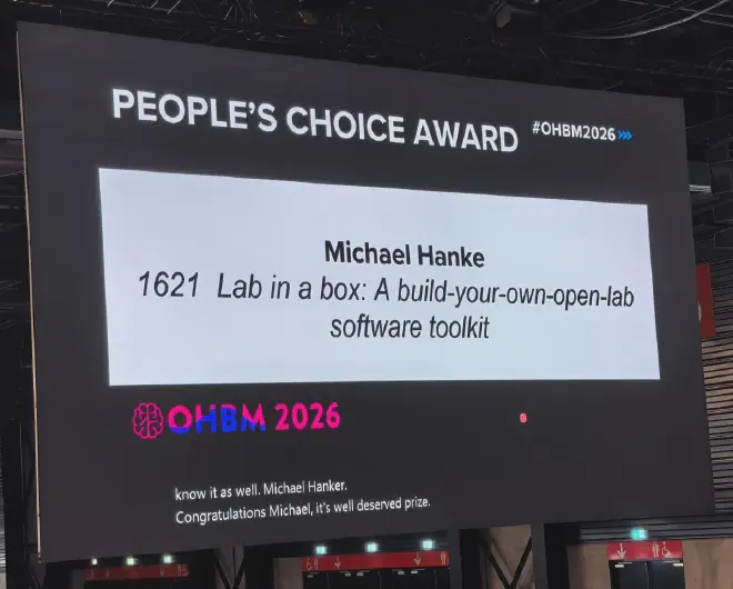 OHBM 2026 People’s Choice Award awarded to Michael Hanke et al.’s poster title, Lab in a box: A build-your-own-open-lab software toolkit